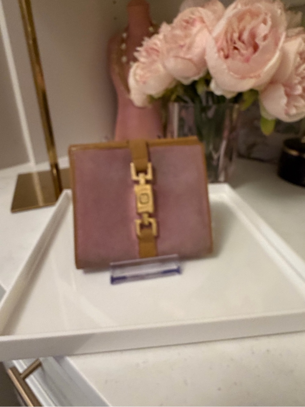 Gucci Pink Suede and leather Jackie Wallet with Gold Hardware Accent